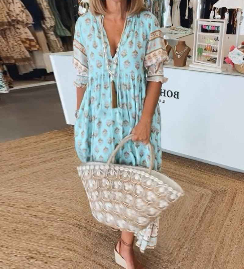 MANA | ABITO FLORALE CHIQUE MIDI CON SCOLLATURA A V