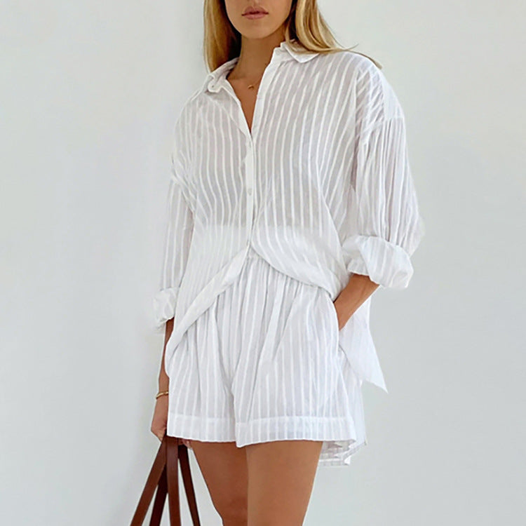 Viola - Completo con Camicia a Bottoni e Pantaloni Corti Leggeri