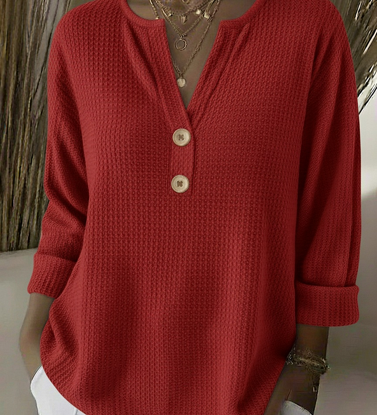 Lucia | Maglietta Henley Goffrata con Bottoni