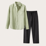 Set in Lino Pisa Maniche Lunghe Verde Menta/Nero