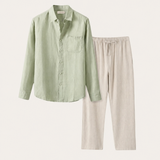 Set in Lino Pisa Maniche Lunghe Verde Menta/Beige