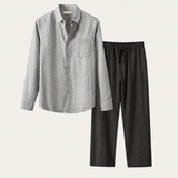 Set in Lino Pisa Maniche Lunghe Grigio/Nero