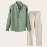 Set in Lino Pisa Maniche Lunghe Verde/Beige