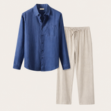 Set in Lino Pisa Maniche Lunghe Blu/Beige