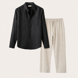 Set in Lino Pisa Maniche Lunghe Nero/Beige