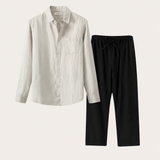 Set in Lino Pisa Maniche Lunghe Beige/Nero