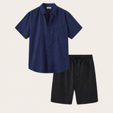 Camicia e Pantaloni Corti in Lino Verona Blu/Nero