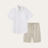 Camicia e Pantaloni Corti in Lino Verona Bianco/Beige