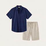 Camicia e Pantaloni Corti in Lino Verona Blu/Naturale