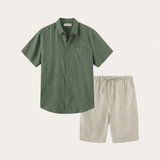 Camicia e Pantaloni Corti in Lino Verona Verde/Beige