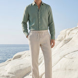 Set in Lino Pisa Maniche Lunghe Verde/Beige