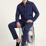 Set in Lino Bellagio Manica Lunga Blu Navy