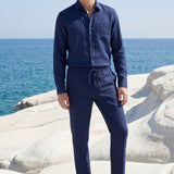 Set in Lino Bellagio Manica Lunga Blu Navy