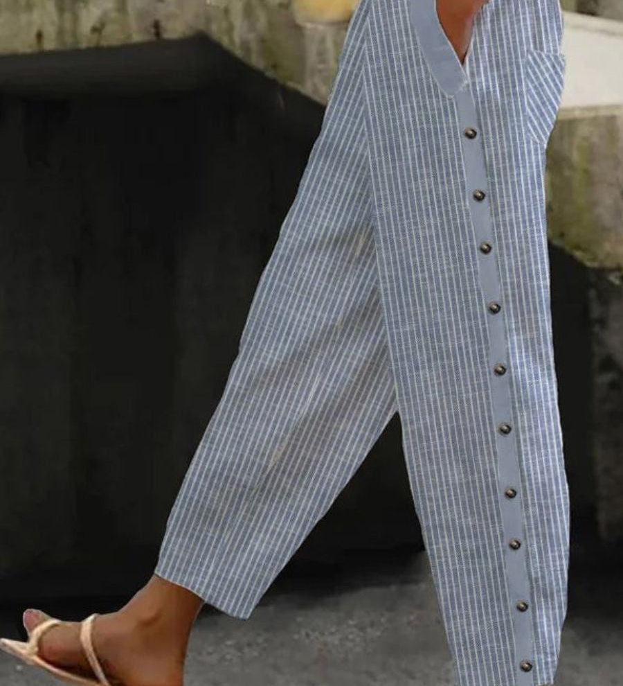 Linaya - Pantaloni a Righe con Bottoni